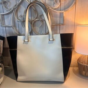 Lauren Ralph Lauren Two-Tone Cream Matte and Black Patent Leather Tote